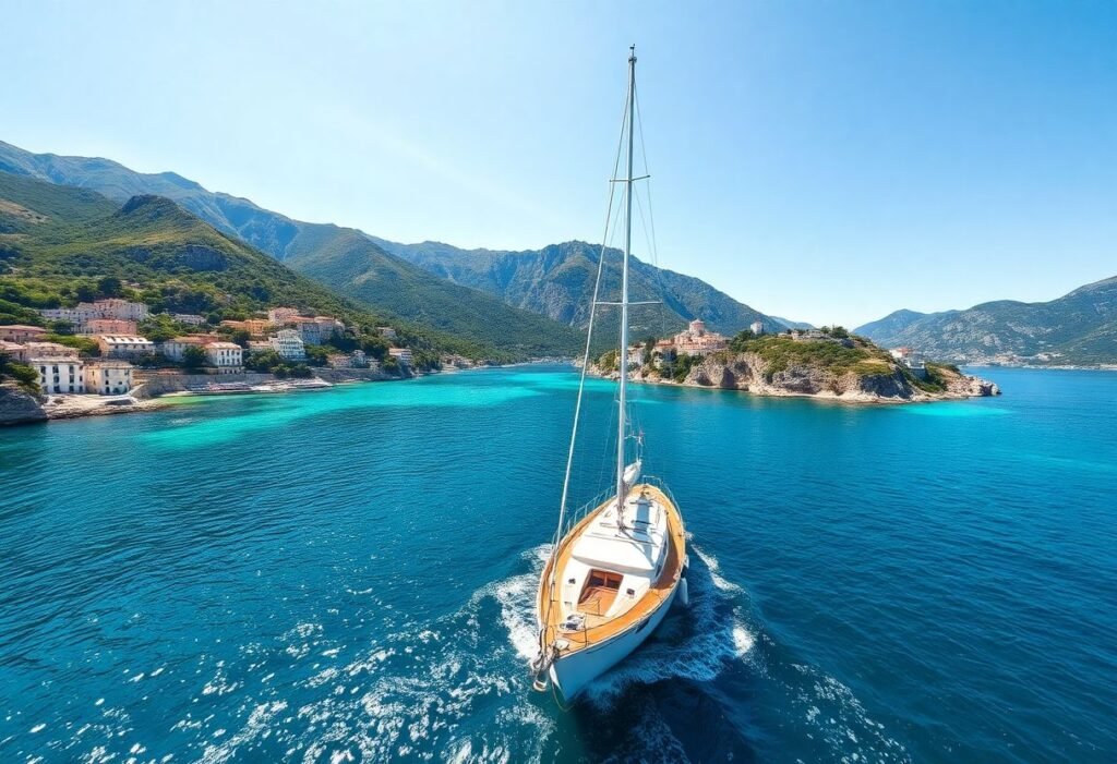 סירת מפרש שטה לחופי מונטנגרו מול ערים עתיקות ונופים הרריים לחופי הים האדריאטי