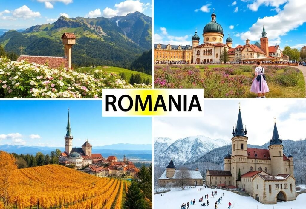 נוף מרהיב מרומניה לאורך ארבע העונות – פריחה אביבית בקרפטים, פסטיבל קיץ עממי, שלכת זהובה בטרנסילבניה וחורף מושלג בטירה