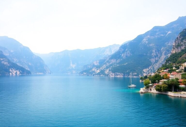 A stunning view of Kotor Bay in Montenegro with blue waters and surrounding mountains.