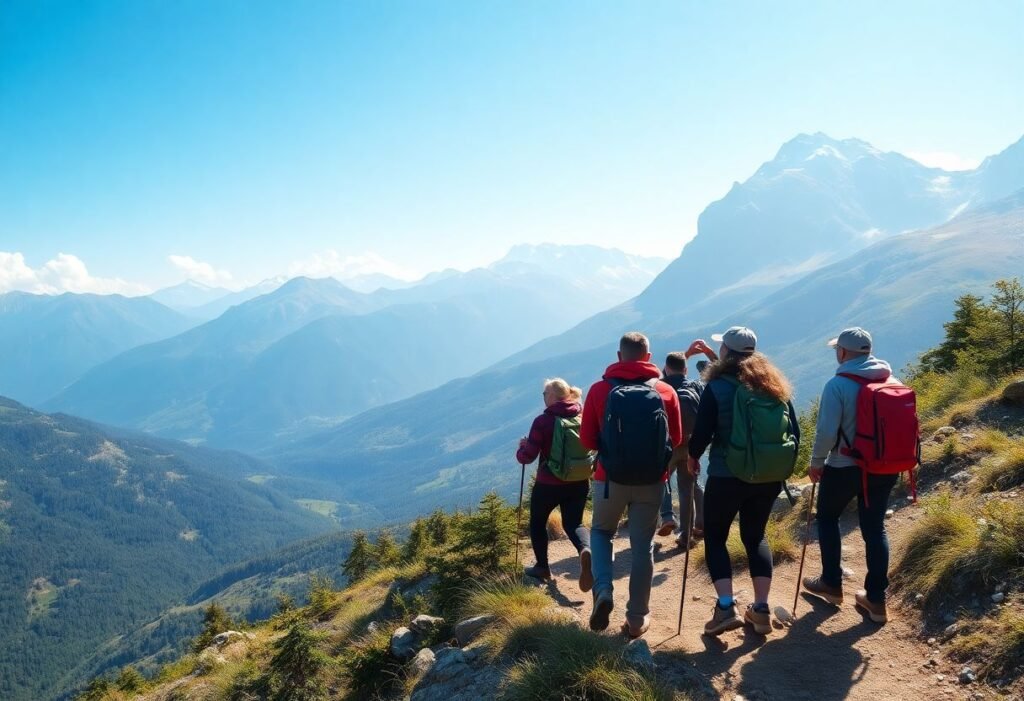 A luxurious group hiking trip in the Caucasus Mountains with breathtaking views.